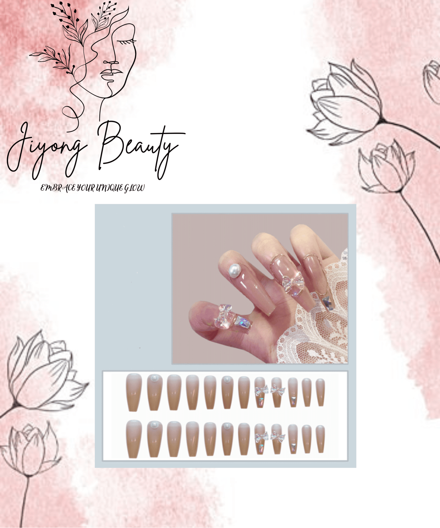 White Butterfly Nails 24pcs